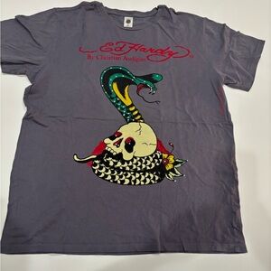 Dusty Blue Ed Hardy T with rhinestones, size XL